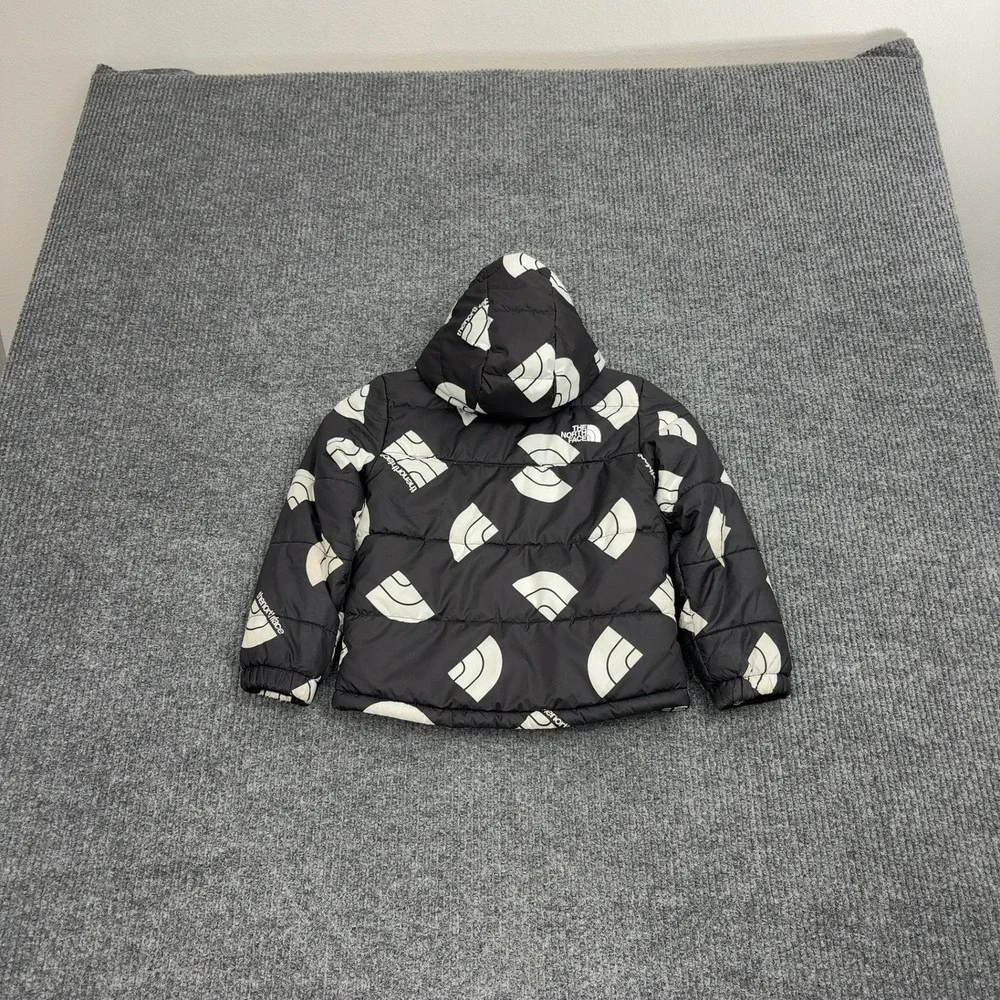 The North Face Puffer Jacket Kids 4 Black White Logo Print Hooded Winter Warm
